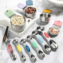 Colorful Magnetic Measuring Cups/Spoons Set, Measuring Tools, Stainless Steel Double-Headed Spoons, Dry And Wet Ingredient Measuring Tools, Used For Measuring Milk, Oil, Flour, Sugar And All Baking Ingredients, Convenient For Precise Baking And Cooking, Minimalist Style, Practical Kitchen Gadget, Perfect Gift For Baking Enthusiasts - Multicolor - View 7