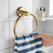 1pc Wall-Mounted Towel Ring Holder, Bathroom Kitchen Storage Accessory, Drill-In Screw Installation, Durable Towel Hook Above Sink Countertop, Towel Rack - Towel Ring Rack - View 10
