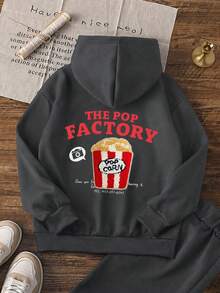 1pc Boys Vintage Popcorn Young Boy Sweatshirt, Flocked Texture Snack English Print, Dark Gray Unisex Kids Loose Fit Spring/Autumn Sweatshirt - Dark Grey - View 4