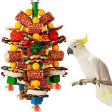 1pc Bird Supplies Pet Supplies Bird Cage Hanging Ornament Bird Toy Accessories Bird Training Supplies Multi-Layer Corn Cob Colorful Rattan Ball Raffia Wood Block Chewing Boredom Relief Cage Hanging Toy Bird Chewing Toy Bird Cage Accessories Suitable For Small And Medium Parrots (Random Color) - A+B - View 10