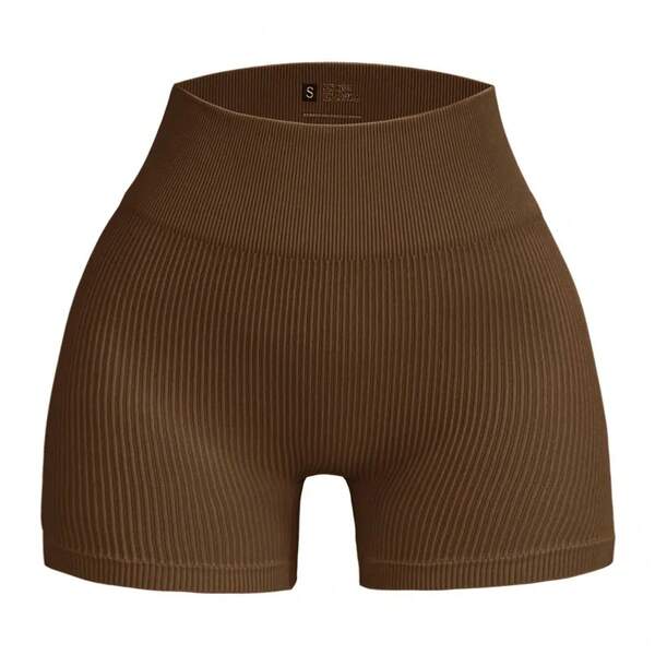 Pantalón de yoga de cintura alta para mujer, diseñado para levantar y dar forma, ajustado con color sólido y textura acanalada, pantalones cortos deportivos