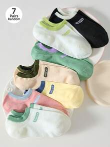 7 Pairs Women's Candy Color Invisible Socks, Random Colors Include Green, Yellow, Pink - Multicolor - View 2