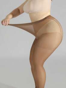 1/2 Pasang Celana Ketat Ultra Tipis Ukuran Plus untuk Wanita - Rust Brown - View 3