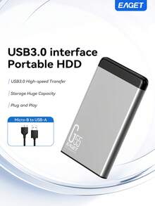 قرص صلب خارجي 2.5 بوصة - USB 3.0 بسرعة 5Gbps، خيارات السعة 500GB/1TB، هيكل معدني، توصيل وتشغيل - مناسب للنسخ الاحتياطي والأفلام والموسيقى والصور - مشاهدة 2