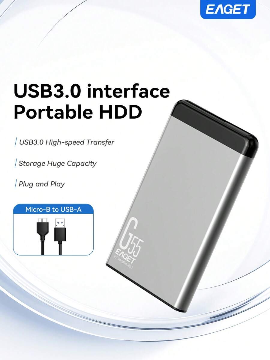 قرص صلب خارجي 2.5 بوصة - USB 3.0 بسرعة 5Gbps، خيارات السعة 500GB/1TB، هيكل معدني، توصيل وتشغيل - مناسب للنسخ الاحتياطي والأفلام والموسيقى والصور
