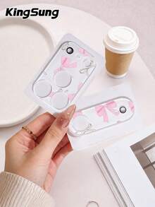 Kingsung Pink Bow Pattern Camera Lens Protector Film, Compatible With IPhone 17 Pro/17 Pro Max, Tempered Glass Lens Film, Phone Accessory, Transparent Anti-Scratch Camera Cover, Birthday Gift For Family And Friends - Multicolor - View 2