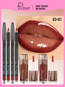 Pudaier 4-Piece Lip Liner & Lip Gloss Set - Silky Precise Lip Liner & Moisturizing Lip Gloss, Create Stunning Glow - Multi-Color Versatile Lip Makeup, Suitable For Daily Looks, Parties And Vacations - 4PCS - View 4