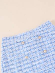 Back To School Season Girls' Fashion Elegant Ruffle Blouse And Plaid Pleated Skirt Set - Baby Blue - View 8