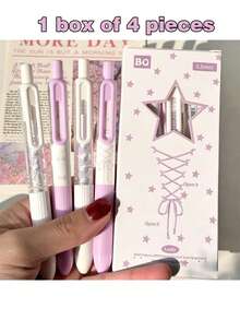 Pink & White Ballet Style 0.5mm Tip Black Ink Bow Decor Retractable Ballpoint Pen, Student Stationery, Back To School Gift, Diary Writing Pen, Project Writing Pen - Ballet Pink Gel Pen - View 13