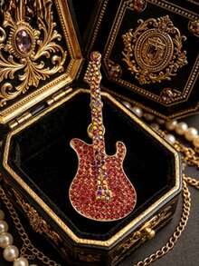 1pc Guitar Shaped Lapel Brooch, Unique Personalized Decoration, Cool Retro Street Style Badge, Suitable For Women Of All Ages, Daily Jacket And Bag Accessory - Guitar Model a - View 12