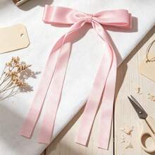 1pc Summer Minimalist Versatile Girl Style Double Layer Bow Long Ribbon Hair Clip Solid Color Casual Polyester - Multicolor - View 5