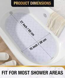 Transparent, Oval, Non-Slip Bath Mat, Size 68 * 38 Cm, With Suction Cup, Washable, For Bathroom And Shower - 1pc - View 2
