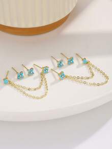 6pcs Exquisite Dazzling Earring Sets Earrings Stack Golden Copper Color Turquoise Color Stone Zirconia Hoop Stack Gifts For Women - Earring Set - View 10