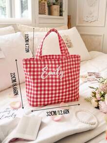 Personalized Plaid Canvas Tote Bag, Embroidered Canvas Bag, Bridesmaid Gift, Wedding Welcome Bag, Bridal Party Favor, Vacation Bag - Multicolor - View 7