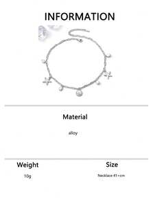 1pc Starfish Shell Pearl Necklace, Summer Beach Vacation Style Collarbone Chain, Niche Design Silver Chain Accessory - Silver - View 7