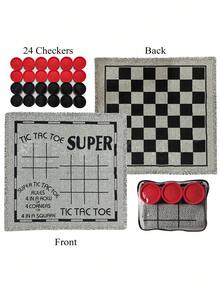 巨型棋盤遊戲 3 合 1 套組，附可折疊雙面棋盤墊，簡約復古大棋盤，適合成人與好友，省空間超級井字棋，專為草地野餐設計，戶外巨型棋盤、海灘桌遊、露營必備 - 棋盤遊戲 - 查看 14