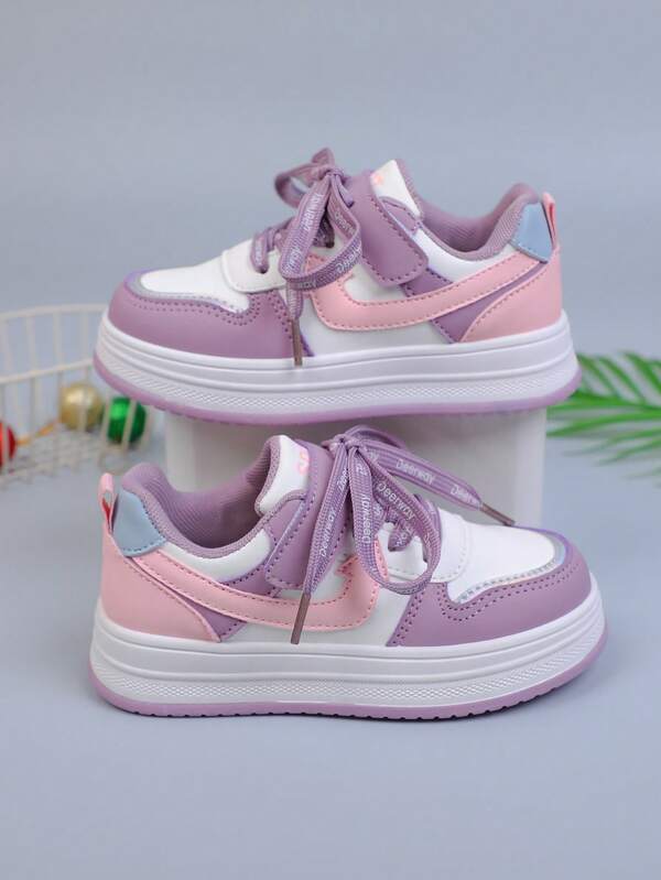 Arrow Patchwork Kids' Sneakers, Double-Layer Webbing Hook-And-Loop Thick Sole Casual White Shoes