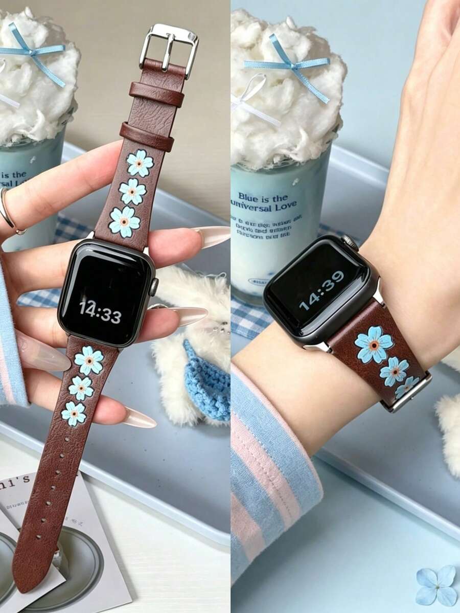 1件裝布料PU環扣女款手錶錶帶 38mm 40mm 41mm 42mm 44mm 45mm 46mm 49mm 相容於 Series Ultra 11/10/9/8/7/6/5/4/3/2 SE - 藍棕色 - 查看 1