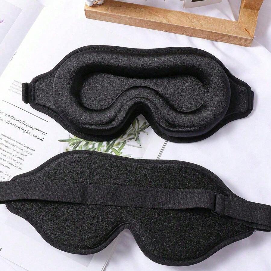 3D記憶棉睡眠眼罩,柔軟遮光眼罩,可調節式肩帶,適合旅行、小睡、夜間睡眠 - 黑色 - 查看 1