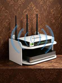 No-Drill Wall-Mounted WiFi Router Modem Double-Layer Floating Storage Rack, Heat Dissipation Ventilated Wall Storage Shelf, Suitable For Bedroom And Living Room, Heavy-Duty Cable Management Rack, Compatible With Router, Projector, Streaming Box, Dual Installation Kit TV Top Device Storage Tray - Wall-mounted - View 8