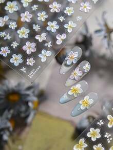 1pc 5D Embossed Nail Sticker, Spring/Summer Colorful Plumeria, Bright Lily Gradient Petals With Vivid Dew Drops, Exquisite Romantic Nail Art Decal Sticker Nail Stickers - 彩色 - 查看 1