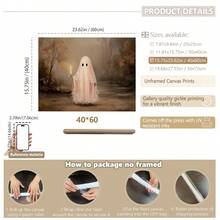 1pc Framed Canvas Wall Art, Cute Pink Ghost Holding Candle Canvas Wall Hanging, Vintage Autumn Forest Oil Painting, Dark Academia Style Halloween Atmosphere Decor, Suitable For Modern Home Decor, Room Decor, Dorm Decor, Bedroom Decor, Bathroom Decor, Kitchen Decor, Dining Room Decor, Living Room Decor, Office Decor, School Decor, Ghost Art, Gothic Halloween Poster, Halloween Decor, Halloween Home Decor, Ghost, Horror Decor - Pink Ghost - View 17