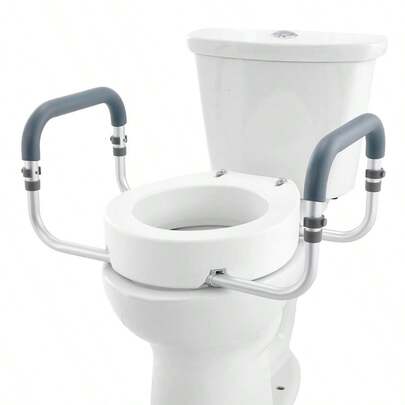 [Free Shipping] Raised Toilet Seat, 3.5" Height Raised, 300 Lbs Weight Capacity, For Standard Round Toilet, Aluminum Handrail, With EVA Armrest Padding, For Elderly, Handicap, Patient, Pregnant, Medical-XY761030