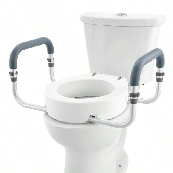 [Free Shipping] Raised Toilet Seat, 3.5" Height Raised, 300 Lbs Weight Capacity, For Standard Round Toilet, Aluminum Handrail, With EVA Armrest Padding, For Elderly, Handicap, Patient, Pregnant, Medical-XY761030