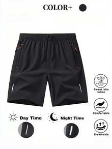 2 piezas Pantalones cortos deportivos de alto rendimiento casuales y sueltos de secado rápido para hombres, con diseño de tira reflectante, bolsillos, cremallera y cintura con cordón - Multicolor - Ver 5