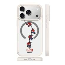 Miniso Marvel Avengers 蜘蛛人個性化蜘蛛網 MagSafe 磁吸充電手機殼，適用 iPhone 17/17 Pro Max/16/17 Pro/15/14/16 Plus/17 Air/13/15 Pro/12/15 Plus，男款防摔保護殼，相容 Apple - 白色 - 查看 3