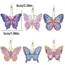 6Pcs/Set DIY Diamond Painting Keychain - Butterfly Pattern, DIY Decoration, Diamond Kit Craft Supplies, Handmade Mosaic Painting Keychain DIY Set Suitable For Beginners, Creative Handmade Craft Gift Set - Sets - View 2