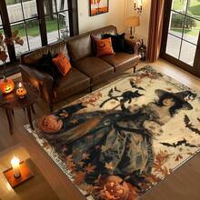 1pc Halloween Witch Decor Rug, Witch And Bat Rug, Halloween Essential Rug - Washable And Easy To Clean, Suitable For Living Room, Bedroom, Kitchen, Study, Entrance, Laundry Room, Home Decor Gift Rug; Living Room Rug: Living Room Rug, Rug, Living Room Area Rug, Area Small Rug, Mat, Home Decor, Large Living Room Rug, Living Room Home Decor, Room Decor, Washable Rug - Multicolor - View 3