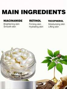 YYTCM Ginseng Essence Capsules, Moisturizing Hydrating Firming Serum, Contains Fullerene, Niacinamide, Vitamin E, Retinol, Deep Hydration (0.34gx30pcs)/Bottle - 1 Bottle - White - View 6
