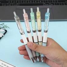 5PCS Macaron Transparent Press Gel Pens Set, Soft Silicone Grip Smooth Writing Ballpoint Pens, Cute Pastel Color Retractable Signature Pens, Back To School Office Student Writing Stationery, Random Color - A - View 6