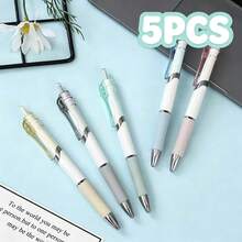 5PCS Macaron Transparent Press Gel Pens Set, Soft Silicone Grip Smooth Writing Ballpoint Pens, Cute Pastel Color Retractable Signature Pens, Back To School Office Student Writing Stationery, Random Color - A - View 2