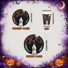 20/24/40pcs/Set Haunted Dark Forest Ghost Pumpkin Moon 7/9 Inch Round Paper Plates And Cups Set, Halloween Night Disposable Tableware, Gothic Garden Dinner, Dessert Table, Outdoor Picnic, Camping BBQ And Buffet Decoration - Multicolor - View 2