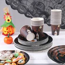 20/24/40pcs/Set Haunted Dark Forest Ghost Pumpkin Moon 7/9 Inch Round Paper Plates And Cups Set, Halloween Night Disposable Tableware, Gothic Garden Dinner, Dessert Table, Outdoor Picnic, Camping BBQ And Buffet Decoration - Multicolor - View 7
