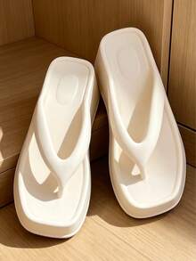 Fashionable Versatile Thick Sole Flip Flop Sandals, Essential For Spring/Summer, Comfortable Thick Sole, Easy To Clean, Perfect For Vacation, Beach, Outdoor Hiking - White - View 2