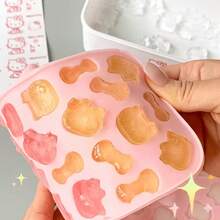 SANRIO KT貓頭冰模附蓋冰儲存盒，柔軟易脫模，防塵蓋設計衛生防異味，可冷凍冰塊，也能製作果凍、布丁、嬰兒食品零食，1件（4件組） - 彩色 - 查看 8