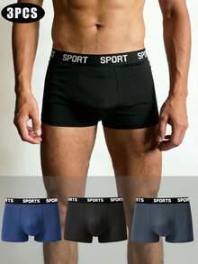 3pcs Men's Solid Color Boxer Briefs, Elastic Boxer Briefs, Men's Home Underwear - Multicolor - View 1