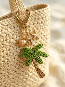 1Pc Hawaiian Coconut Tree Decorated Keychain/Handheld Car Keychain/Diy Accessory/Bag Hanging Keychain As A Gift For Friends - Multicolor - View 1