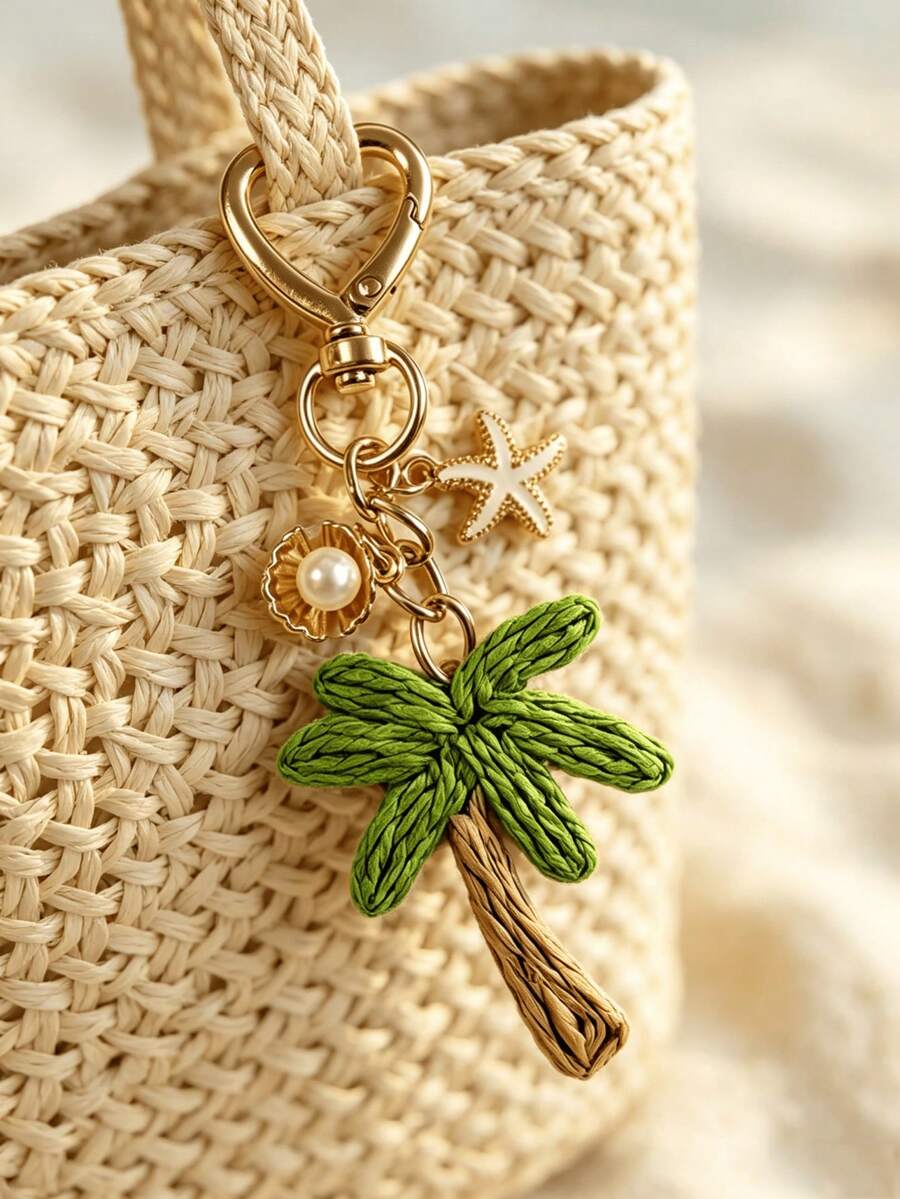 1Pc Hawaiian Coconut Tree Decorated Keychain/Handheld Car Keychain/Diy Accessory/Bag Hanging Keychain As A Gift For Friends - Multicolor - View 1