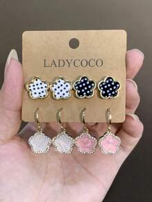 LADYCOCO 1套4對時尚幸運多色三葉草耳環，女士日常佩戴耳環套組 - 彩色 - 查看 4