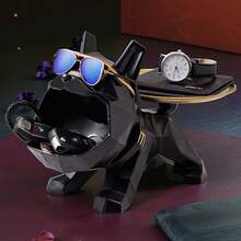 French Bulldog Statue With Gold Metal Tray, Resin Bulldog Storage Bowl, Multi-Functional Key Jewelry Watch Beauty Organizer, Entryway Desktop Decor Dog Sculpture, Unique Home New House Gift, Suitable For Men And Women - Multicolor - View 4