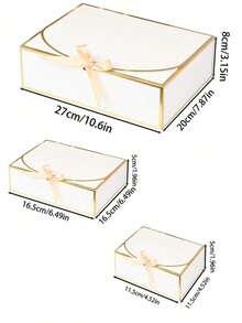 10pcs White Gold Rim Gift Boxes, 10.6 X 7.8 X 3.1 Inches (Approx. 27 X 20 X 8 Cm), With Ribbon Bridesmaid Invitation Boxes, With Lid Gift Boxes, For Mother's Day, Wedding, Birthday Party, Anniversary - White - View 8