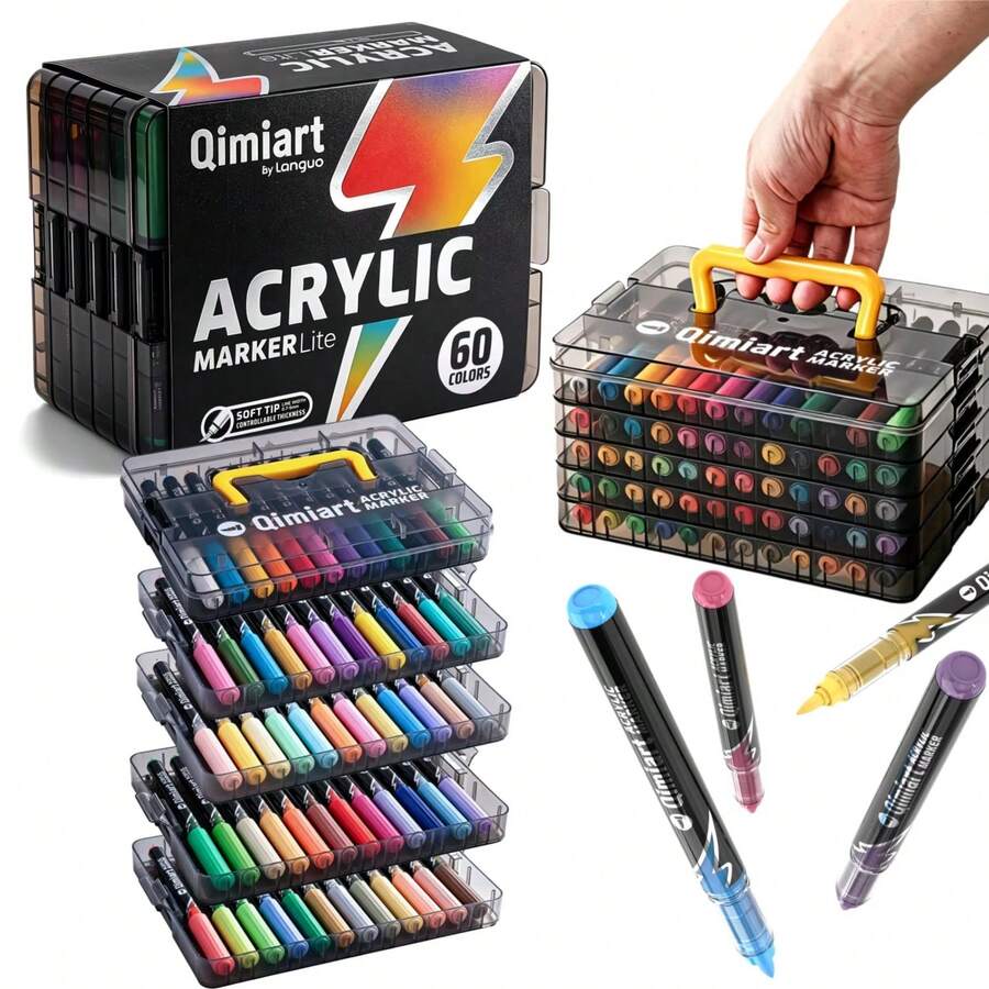 Languo 24/36/60 Cores Marcadores Acrílicos de Líquido Direto com Ponta Macia, Marcadores de Pintura, Marcadores de Desenho & Grafite, Conjunto de Papelaria de Ponta de Feltro para Personagens & Mangá, Adequado para Pintura em Rocha, Tela, Vidro, Metal, Cerâmica, Suprimentos de Volta às Aulas, Adequado para Presentes de Estudantes Meninos & Meninas, Presentes de Volta às Aulas & Dia do Professor - Conjuntos - Visão 1