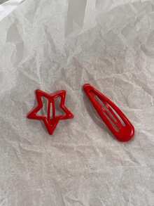 4/10/20/40 piezas de pinzas para el cabello con estrella roja y gota de agua, pinzas de metal brillante con estética Y2K, lindas pinzas para flequillo rojo, accesorios para el cabello de niñas para uso diario en la escuela - Rojo - Ver 4
