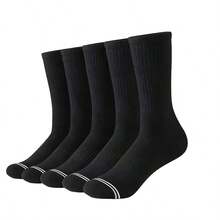 1/5/10 Pairs Men's Mid-Calf Sports Socks, Double Stripe Decoration, Unisex Fitness Gear, Durable Material, Casual Wear, Fitness Enthusiasts, Solid Color Versatile Fashion Long Socks, Comfortable Socks - Multicolor - View 5