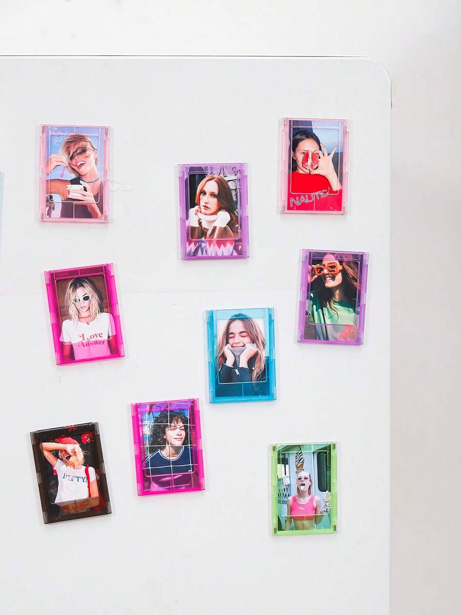 1/5/10pcs Macaron Color Transparent Magnetic Fridge Photo Frames, Mini Acrylic Magnetic Photo Clips, Suitable For Small Cards, Family Photos, Dorm Kitchen Office Metal Surface Aesthetic Decor Gifts (Random Color),Card Holder - Random Color - View 1