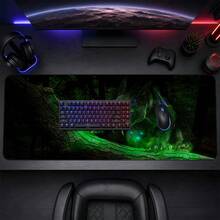 Glowing Green Jungle Leopard Large Gaming Desk Mat, Deep Forest Wildlife Print Non-Slip Rubber Extended Mouse Pad, Waterproof Keyboard Pad, Gaming Desktop Decoration - View 2